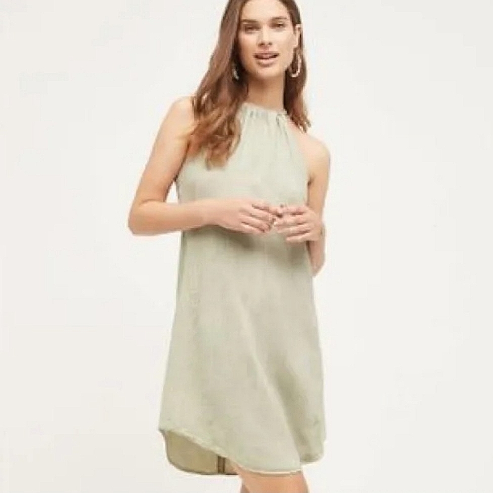 Petite Anthropologie Exclusive Cloth & Stone Halter Tie Tunic Dress Safari Green